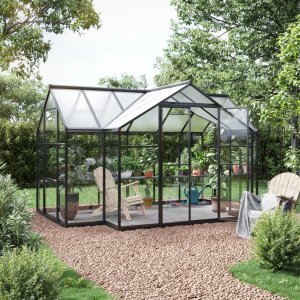 Växthus Hyperion 10,2 m² - Svart + Växthusbord