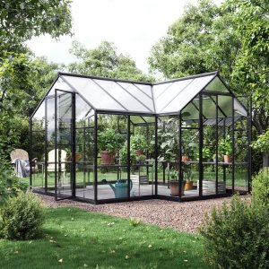Växthus Titania 11,8 m² - Svart + Växthusbord