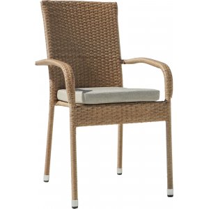 Majken stapelbar utestol med dyna - Naturfärgad konstrotting med beige sittdyna