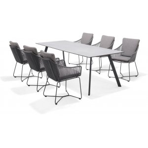 Lifestyle Garden Opal utegrupp med 220 cm långt matbord och 6 st matstolar - Grå / Rep