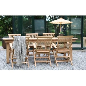 Saltö utematgrupp matbord 240x100 cm med 6 st karmstolar - Teak