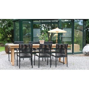 Saltö utematgrupp matbord 240x100 cm med 6 st Skanör karmstolar - Teak/Svart