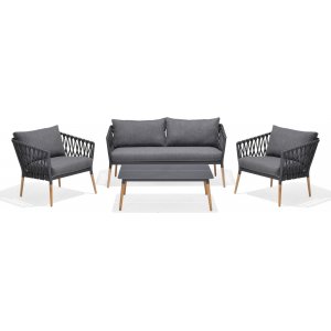 Lifestyle Garden utegrupp Ipanema med soffa, 2 st fåtöljer och soffbord - Grå / Teak / Olefin