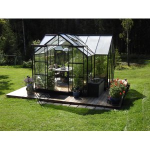 Växthus Saturnus 12,8 m² - Svart + Växthusbord