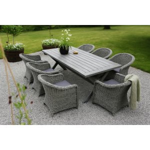 Utemöbelgrupp med bord 220x100 cm inklusive 6 fåtöljer