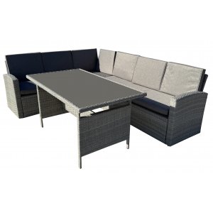 Utesoffgrupp höger - Grå konstrotting + Rengöringsspray för utemöbler