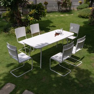 Holmsund matgrupp bord 180x80 cm med 6 st stolar - vit + Rengöringsspray för utemöbler