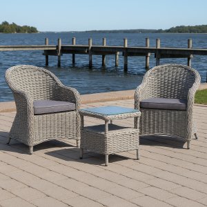 Balkongset 2 stolar och bord 48 x 48 cm grå/rotting - Tor/Mercury + Rengöringsspray för utemöbler