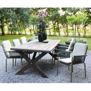 Utegrupp: Bord 220 cm Brun/Grön med 6 st stolar + Textilimpregnering för utemöbler