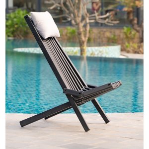 Calcutta däckstol med nackkudde - Svartbetsad + Textilimpregnering för utemöbler