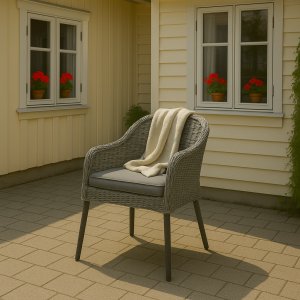 Trädgårdsstol - Aster | grå konstrotting med dyna + Rengöringsspray för utemöbler