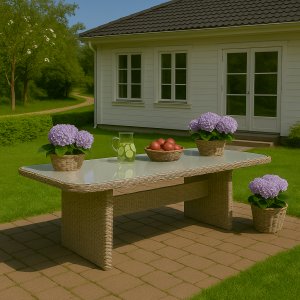 Trädgårdsbord - Hampton | konstrotting | 200x100 cm + Rengöringsspray för utemöbler