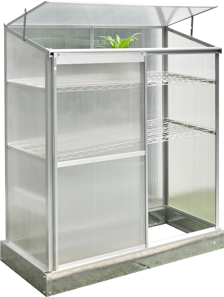 Miniväxthus 1,5 m² aluminium kanalplast - Litet växthus mot vägg + Växthusbord