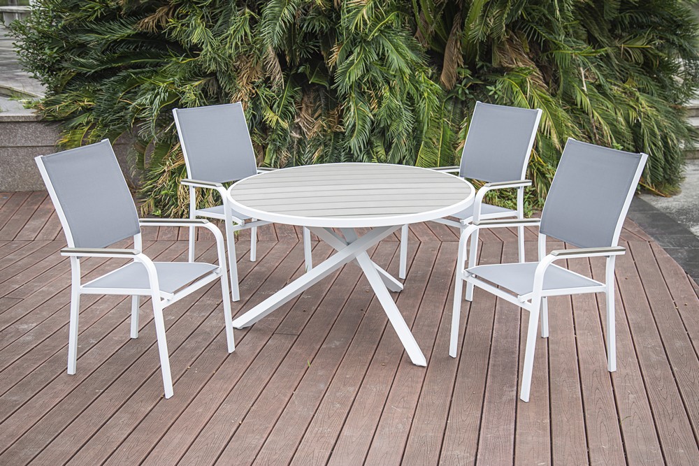 Trädgårdsbord - Ebbarp | Ø120 | vit aluminium | Grå non-wood