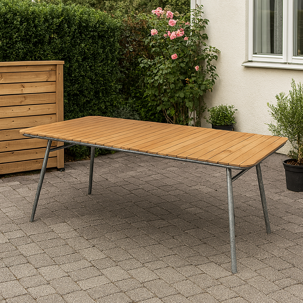 Utemöbler matgrupp bord teak & galvaniserat stål 176x90 cm