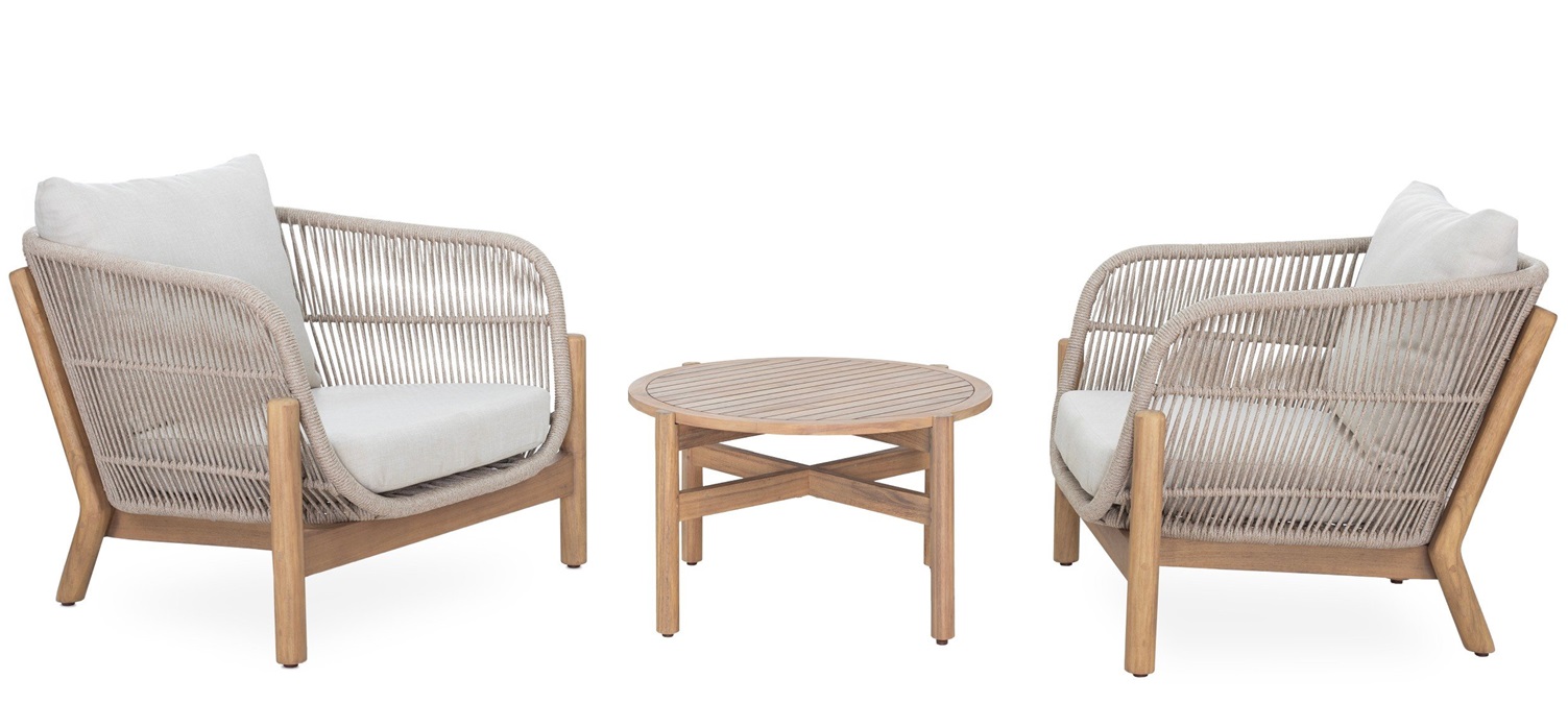 Loungegrupp utomhus teak rep ljusa dynor liten soffgrupp